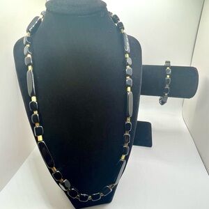 trifari black and gold necklace bracelet set minimalist vintage